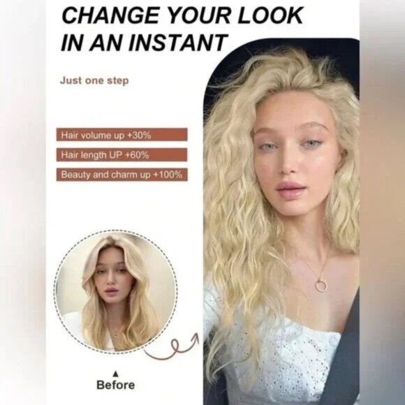 #613 Curly Wave Natural Light Ash Blonde 7pcs hair set Extensions - Clip ins - Picture 8 of 8